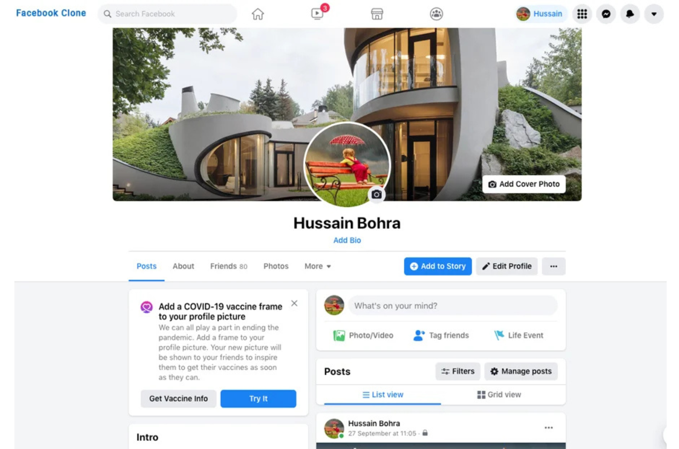 Facebook Clone Project 1